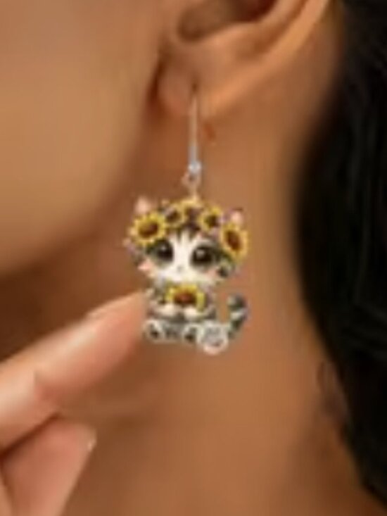 Jewelry - NWT Sunflower Cat Earrings